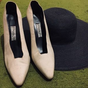 Vintage White Christian Dior Wood Heel Pumps